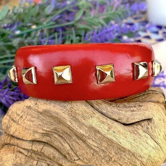 Fun Red Vinyl Studded 80’s Bangle - New Old Stock - Picture 1 of 5